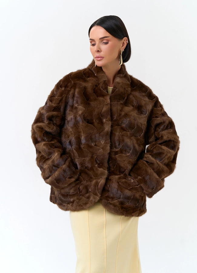 Жакет из меха частей норки модель № 33785 меха малина
