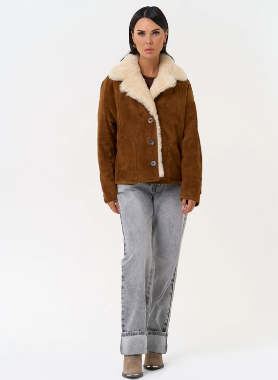 Пуховик из натуральной замши с мехом фото