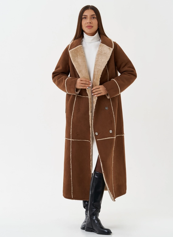 Двухсторонняя дубленка из эко кожи с мехом енота