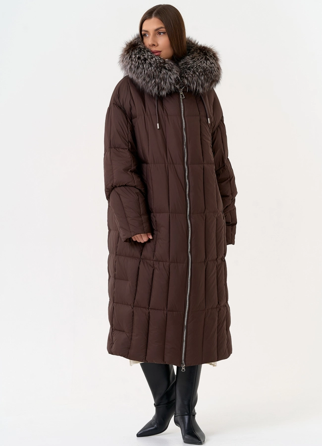Женский пуховик с отделкой из чернобурой лисы модель № 31702 универмаг малина