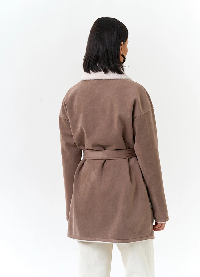 фото Женская дубленка из эко замши модель № 32689