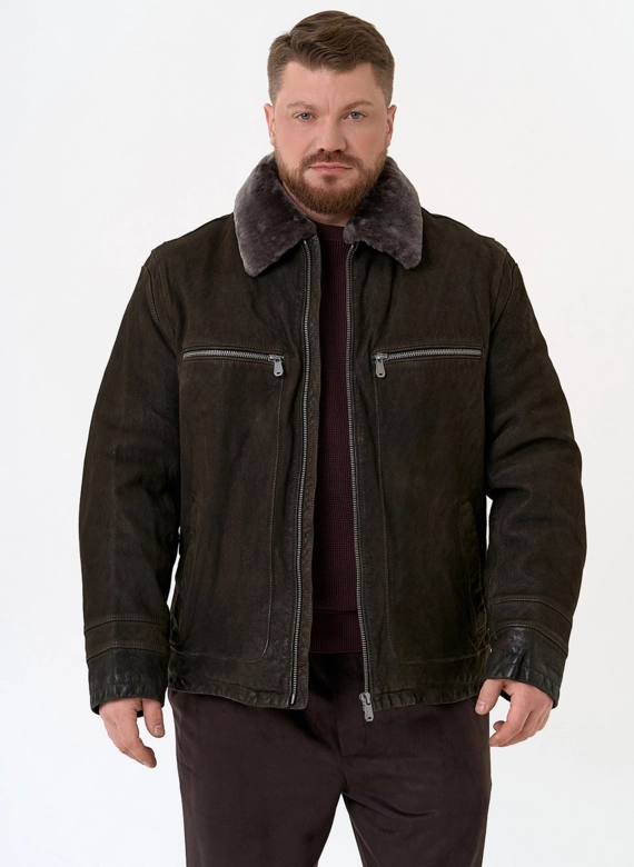 Куртка из натуральной кожи с отделкой из овчины