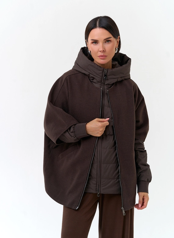 Женская куртка накидка с капюшоном