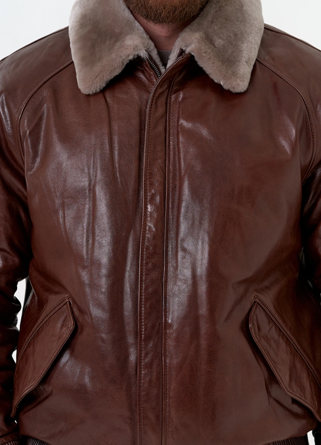 Куртка из натуральной кожи коричневого цвета модель № 31421 универмаг малина