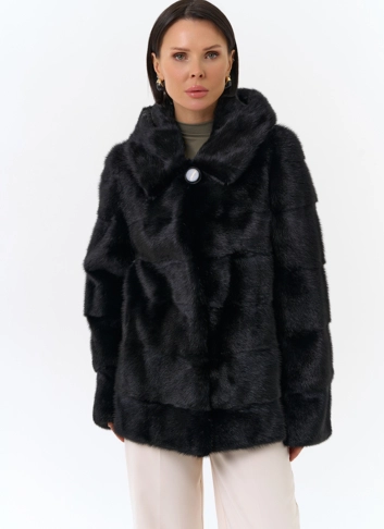 Укороченная норковая шуба черного цвета 2 в 1
