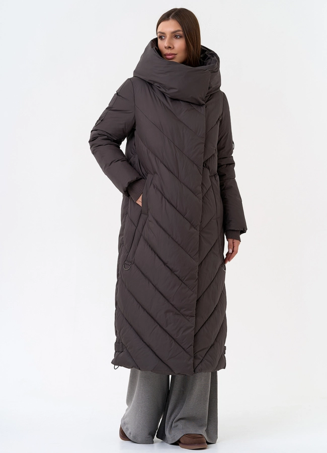 Женский длинный пуховик с капюшоном модель № 31394 универмаг малина