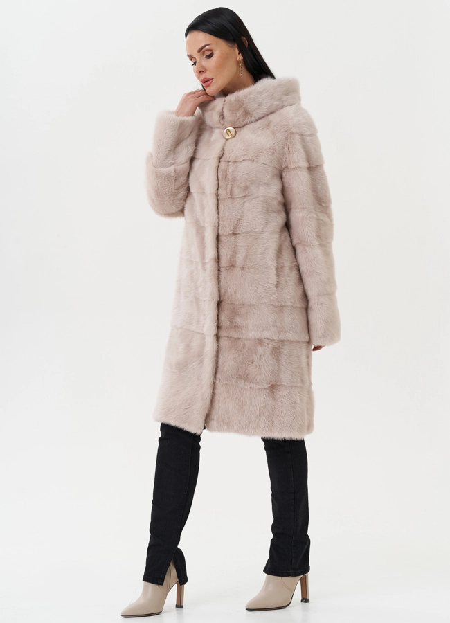Светлая норковая шуба с капюшоном модель № 24955 универмаг малина